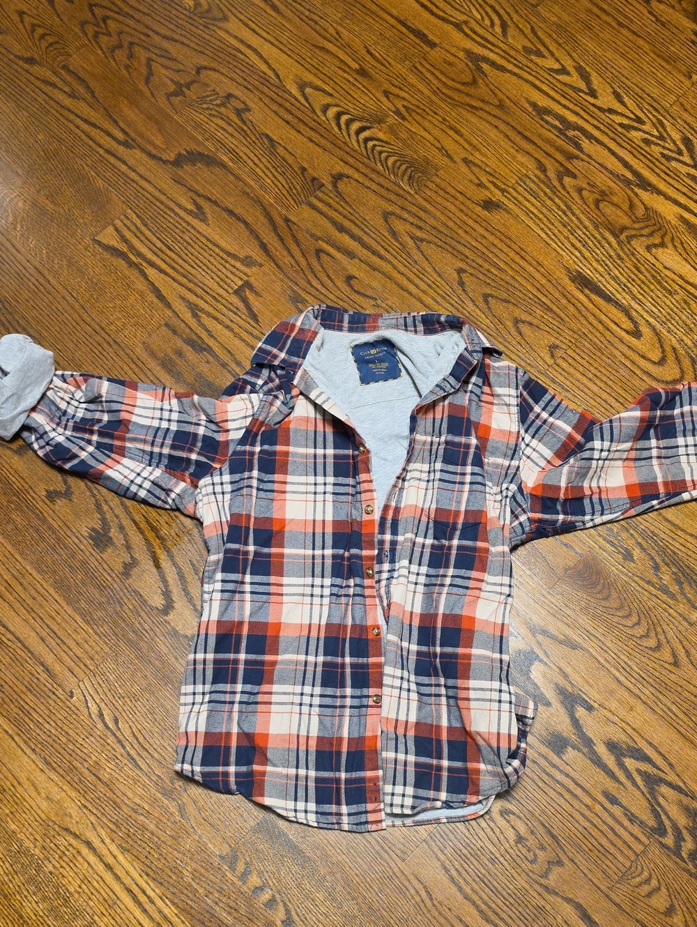 Club Room Plaid Button-Down Shirt in Navy, Orange & Cream